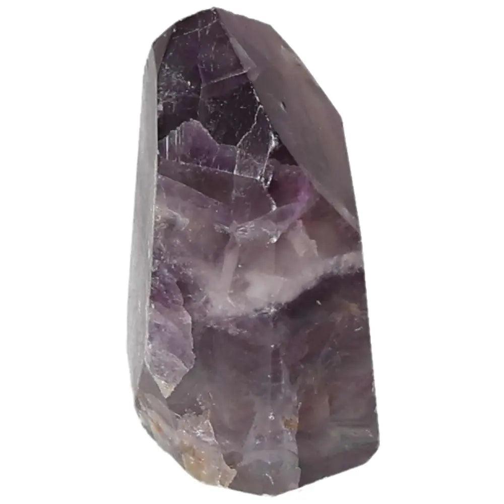 Polished Fluorite point crystal for clarity, focus, and energy flow with vibrant green and purple bands.