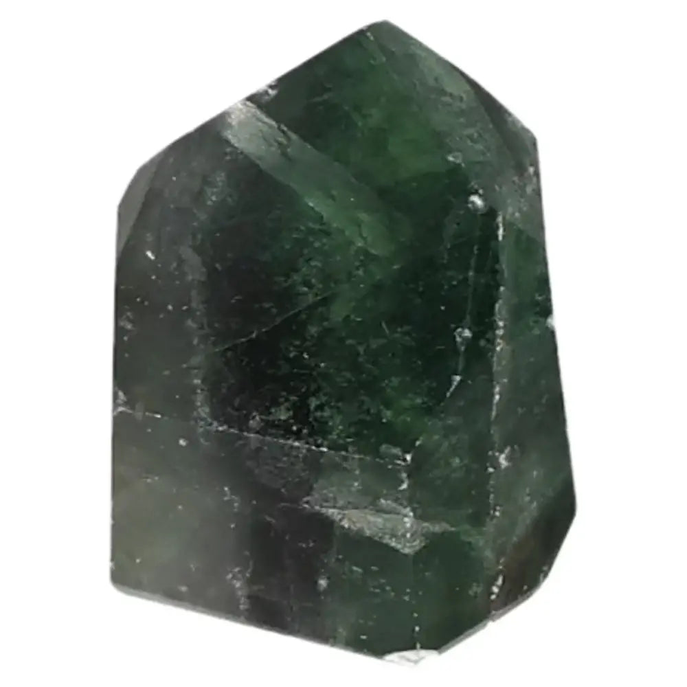 Green Fluorite point crystal for mental clarity, focus, and energy balance with vibrant colors and pointed shape