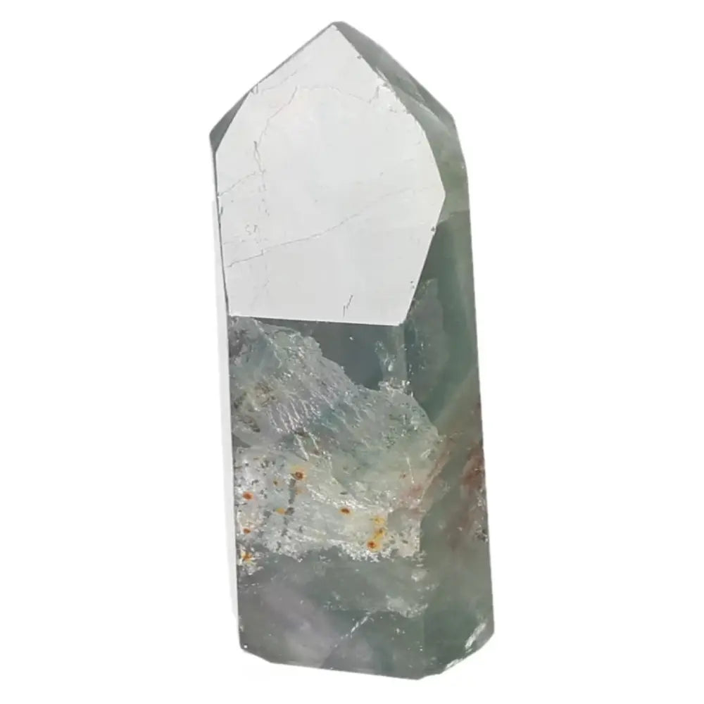 Polished Fluorite point crystal with vibrant green and purple bands enhancing focus, clarity, and energy flow for spiritual awareness.