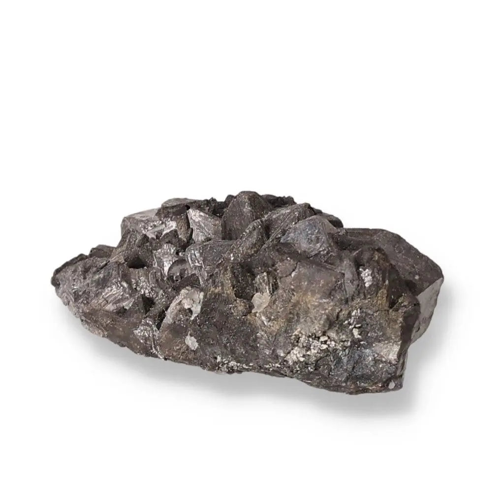 Galena stone featuring a rugged, metallic appearance used for grounding and spiritual transformation.