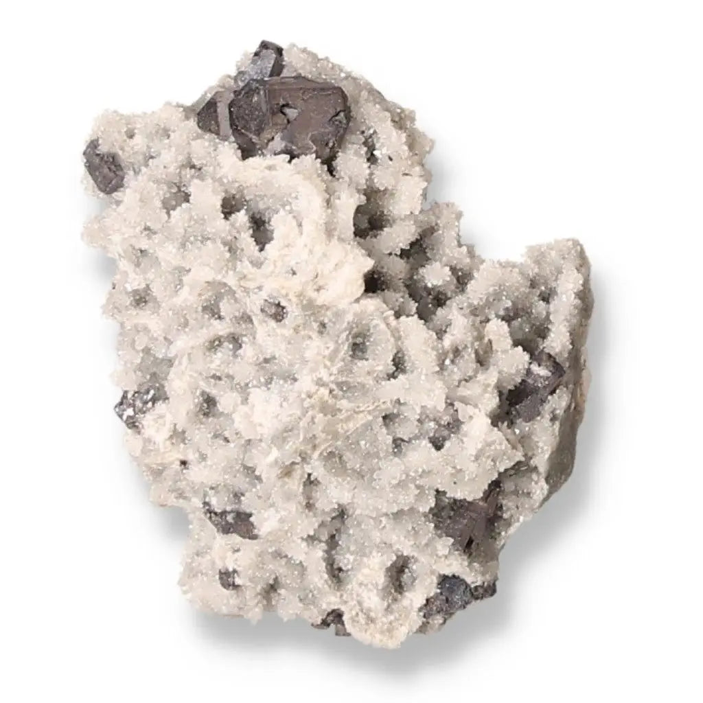 Galena with Quartz mineral, showcasing metallic shine and unique crystalline structure for spiritual and personal growth.