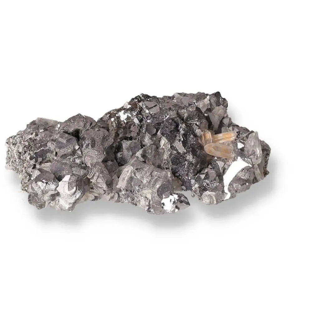 Galena with Quartz druzy displaying metallic brilliance and ethereal sparkle.