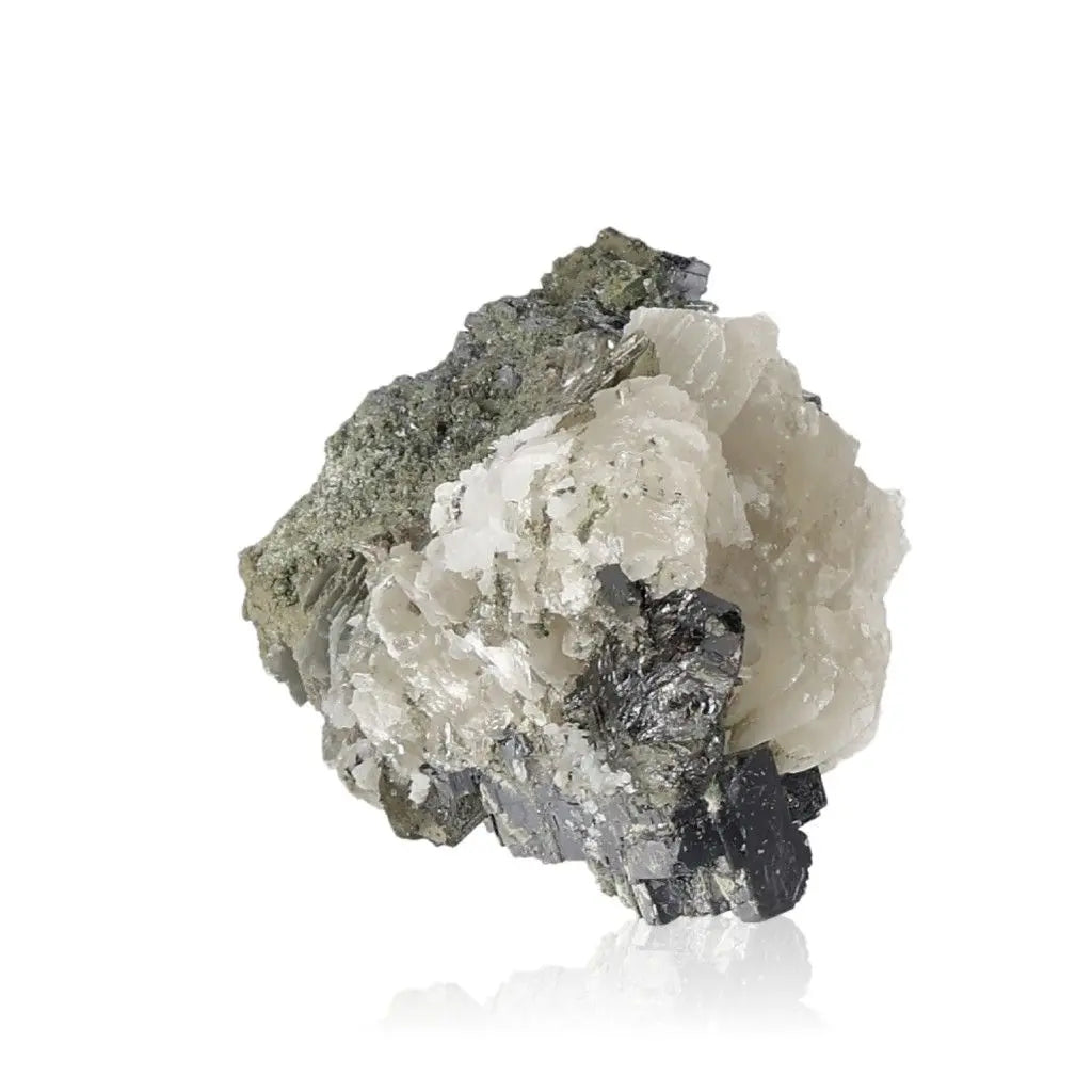 Galena stone featuring metallic shine and rugged texture, known for its transformation and grounding properties, enhancing balance and serenity.