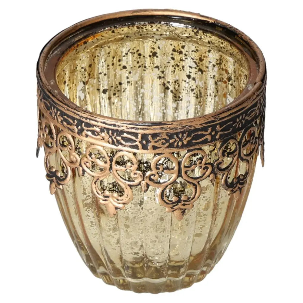 Glass Lantern Moroccan Style by Sylvia Crystals, featuring intricate gold patterns and luxurious finishes, exuding elegance and charm.