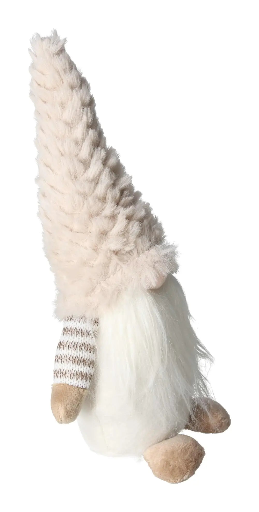 Beige textile gnome with white beard, crafted with elegance and spiritual essence by Sylvia Crystals.