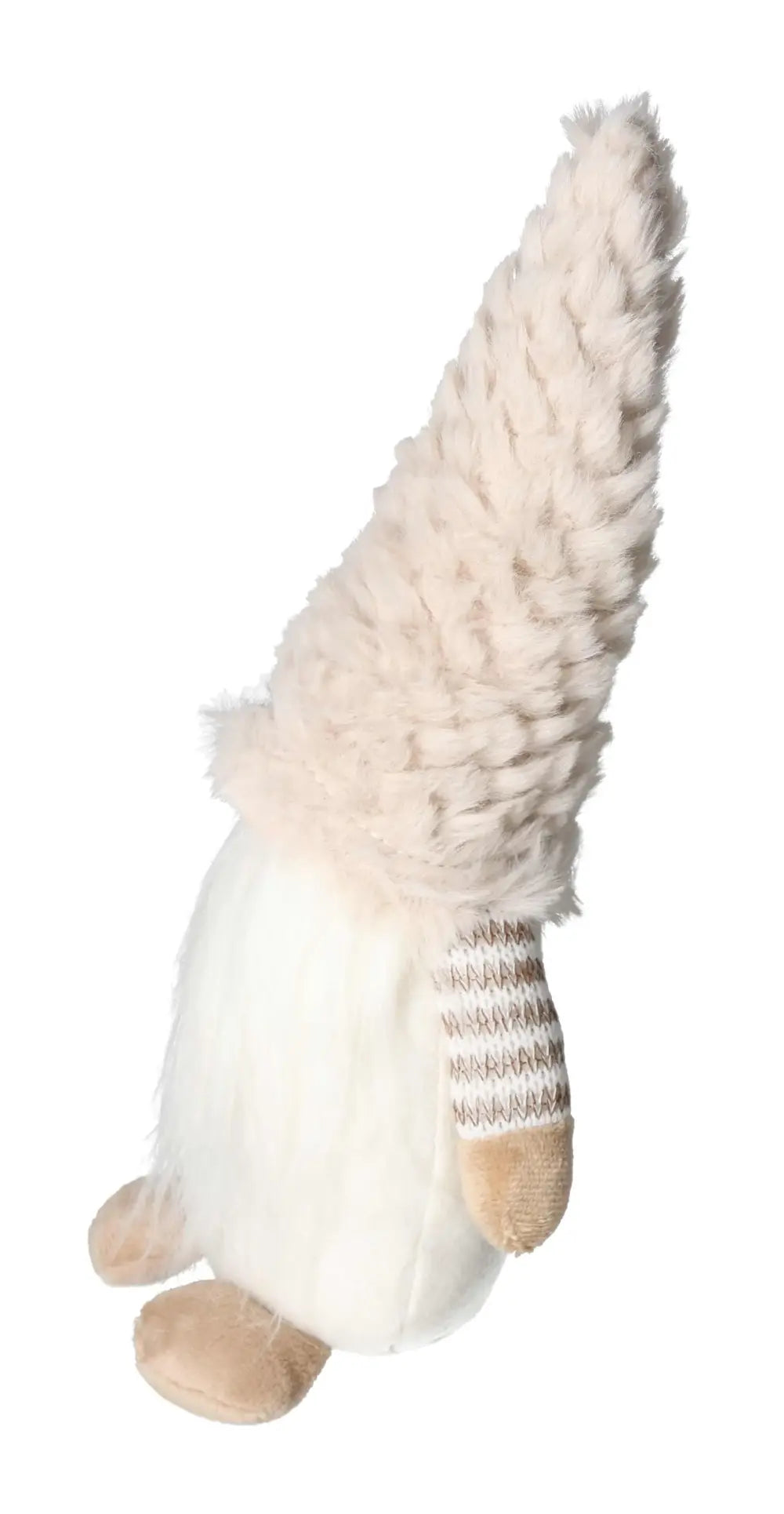 Beige textile gnome with tall hat, representing luxury and mindfulness from Sylvia Crystals.