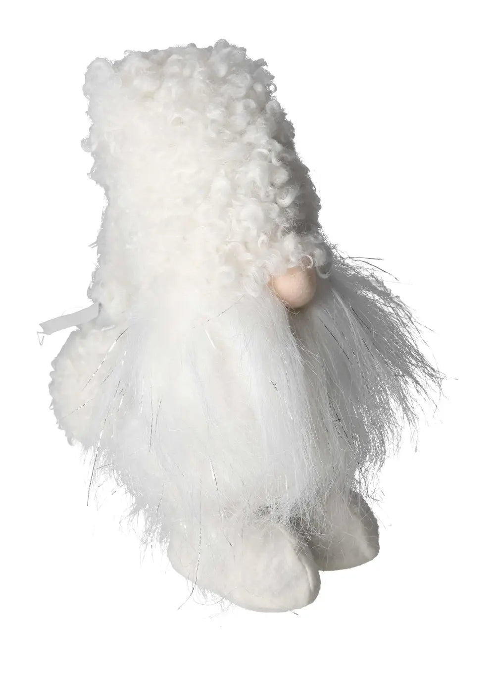 Elegant white textile gnome by Sylvia Crystals, showcasing handcrafted luxury and sophistication.