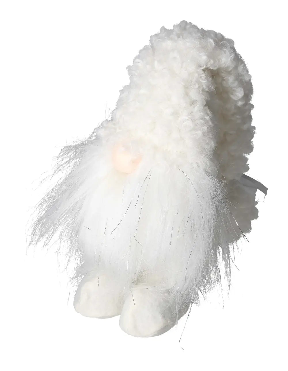 Luxurious white textile gnome by Sylvia Crystals, symbolizing elegance and conscious living.