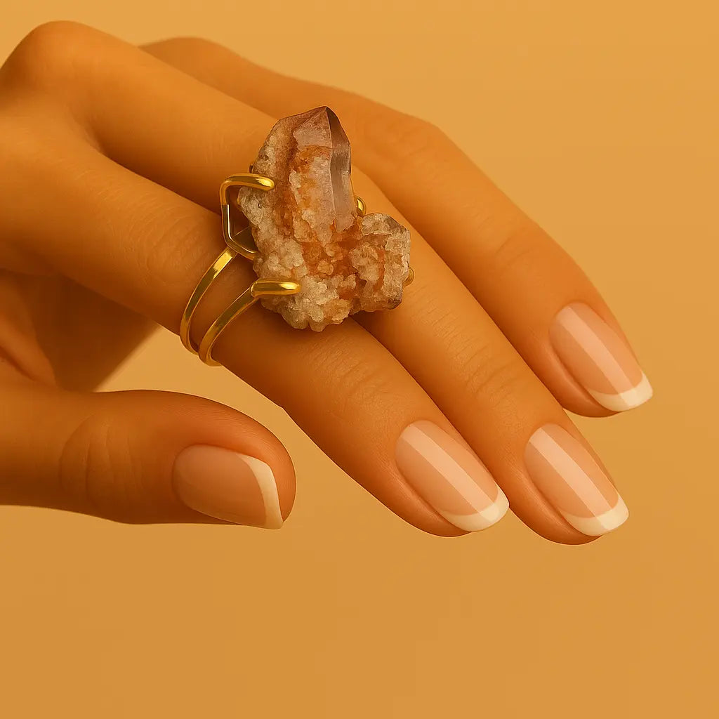 Gold Arc and Wire Ring with Quartz Cluster – Radiant Energy and Natural Elegance Sylvia Crystals Sp. z o.o.