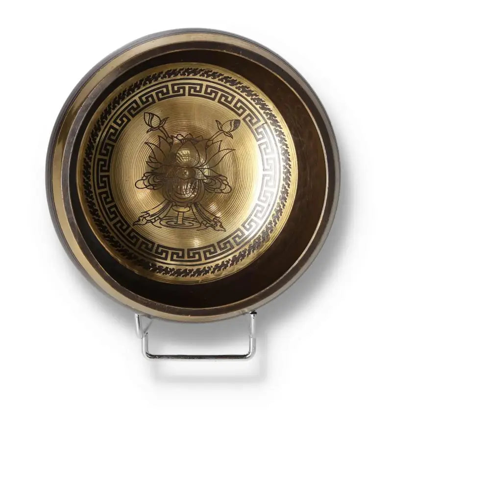 14cm hand-beaten singing bowl with engraved lotus design, perfect for meditation and gifting, shown from top view.