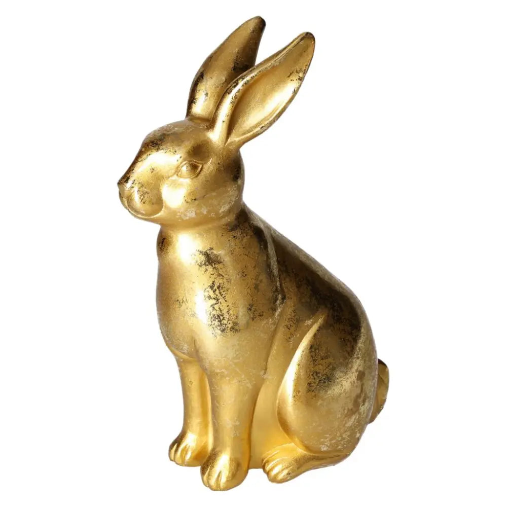 Gold home decor rabbit figure, medium size, by Sylvia Crystals, showcasing timeless elegance and conscious living.