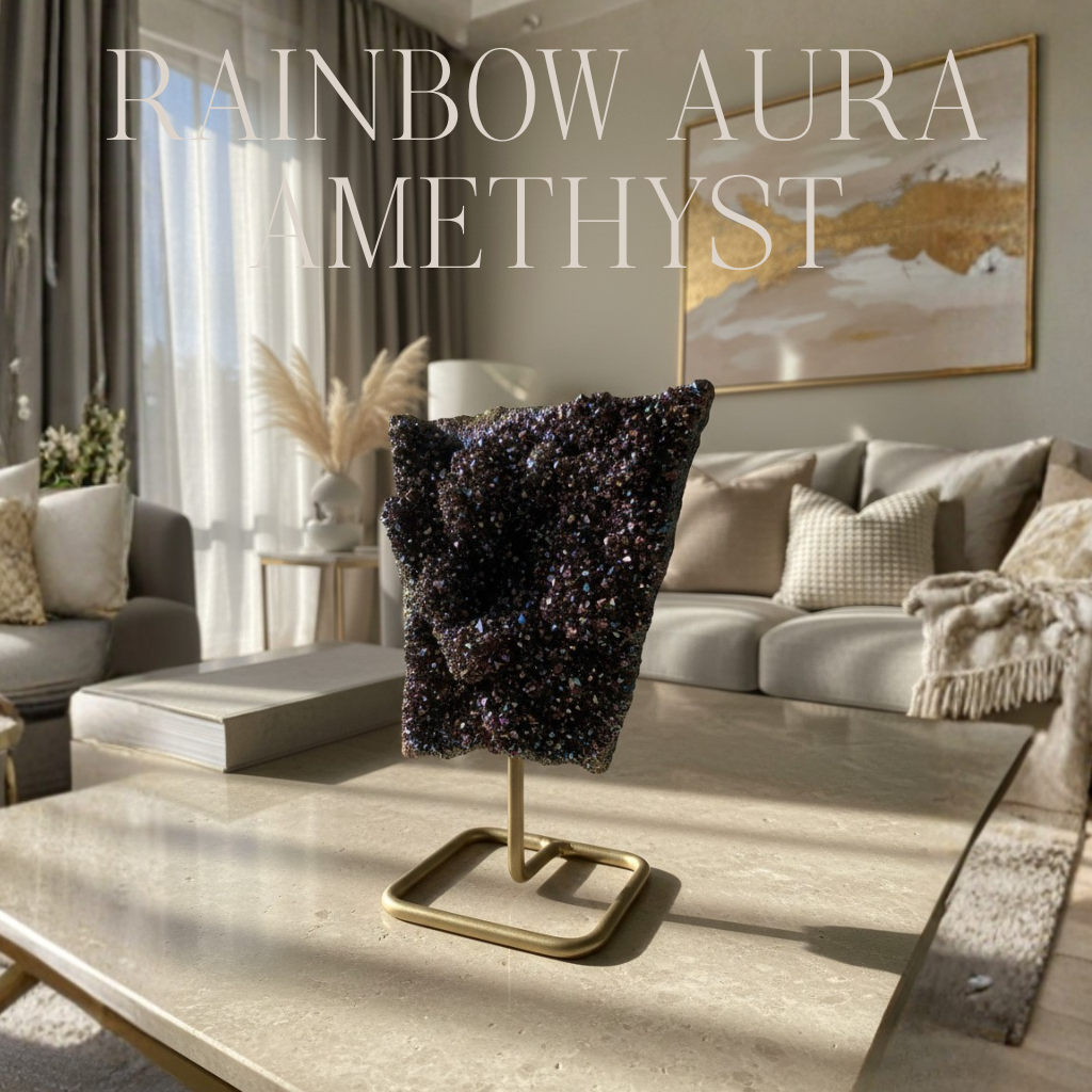 Rainbow Aura Amethyst on Metal Stand 025607