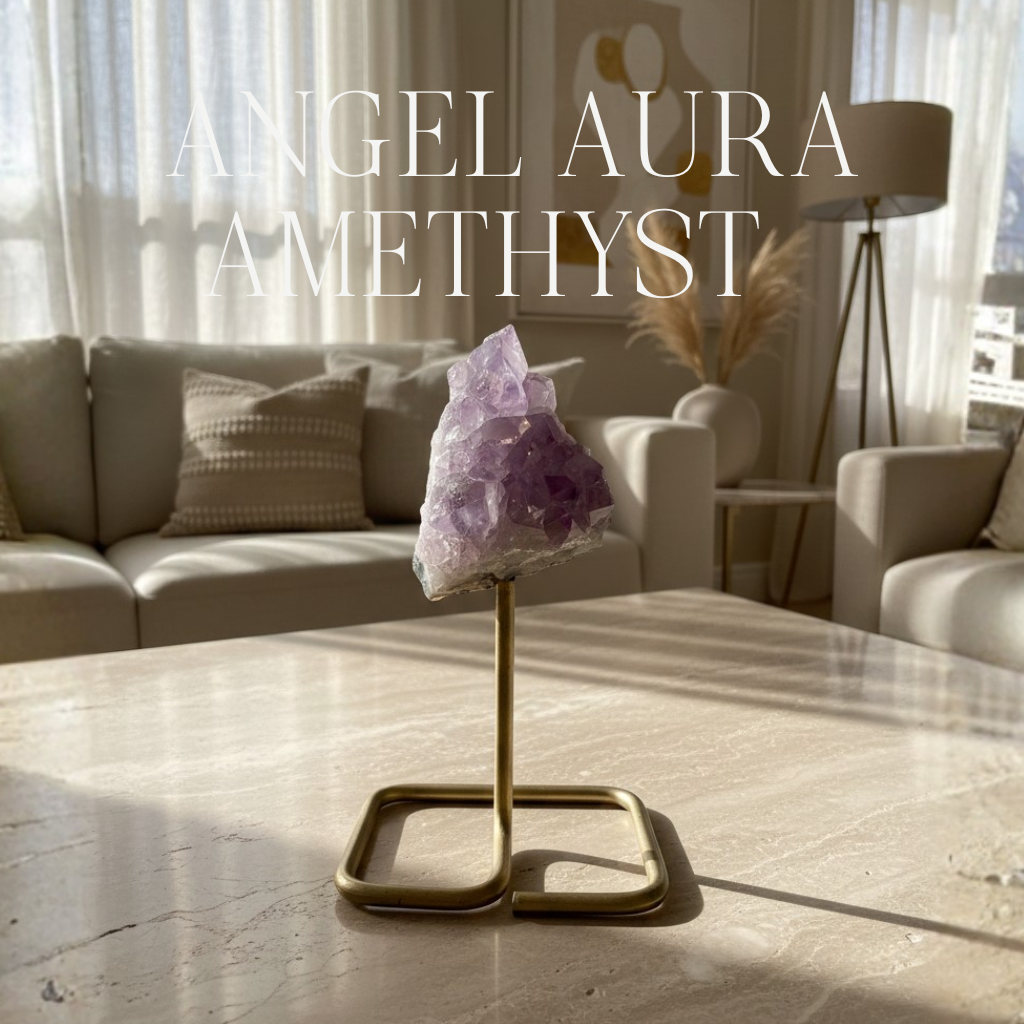 Angel Aura Amethyst na metalowej podstawce
