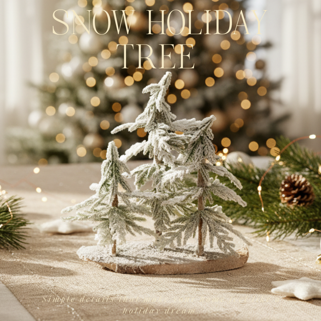 Snow-Dusted Holiday Tree on Wooden Base 34 cm 593793 P25
