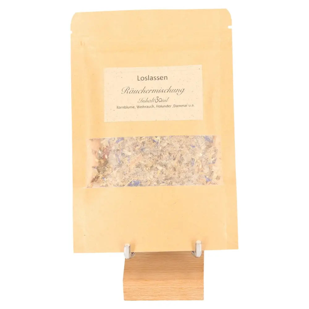 "Letting Go" handcrafted incense blend with elder bush, supporting spiritual release, displayed in eco-friendly packaging.
