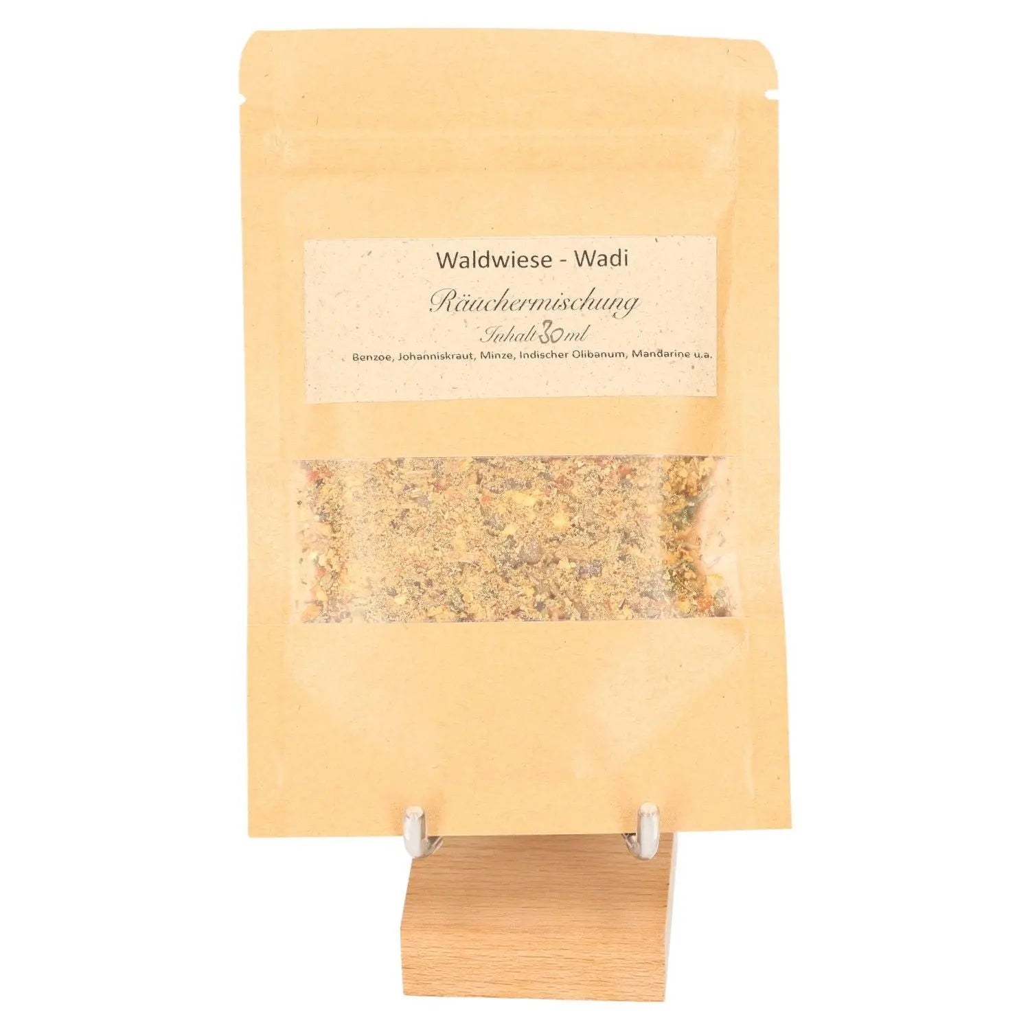 Incense Blend 'Lightness' in eco-friendly packaging, featuring a forest clearing scent with mandarin and damar resin.
