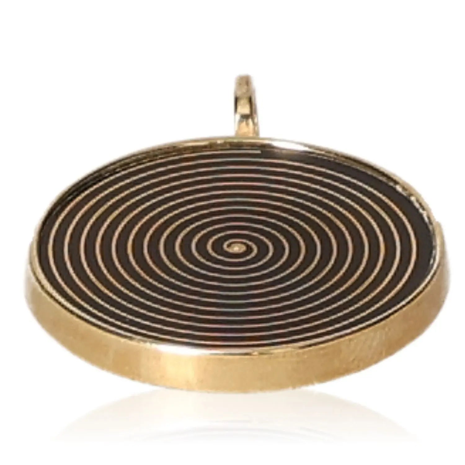 Gold-plated Sterling 925 wearable with spiral design, absorbs electric smog, 2.7 cm diameter, 2.5 cm black core, stylish protection
