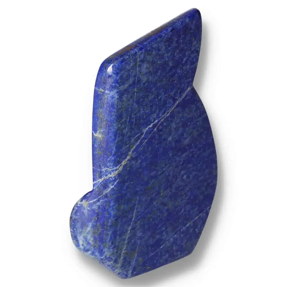 Striking Lapis Lazuli freeform with deep blue hues and golden pyrite, symbolizing wisdom and inner power, perfect for home décor.