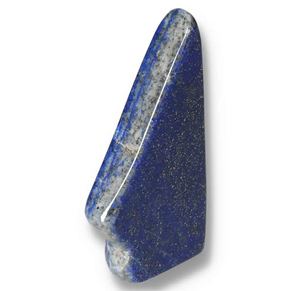 Lapis Lazuli Obelisk from Pakistan with deep blue color and golden pyrite flecks, symbolizing wisdom and inner power.