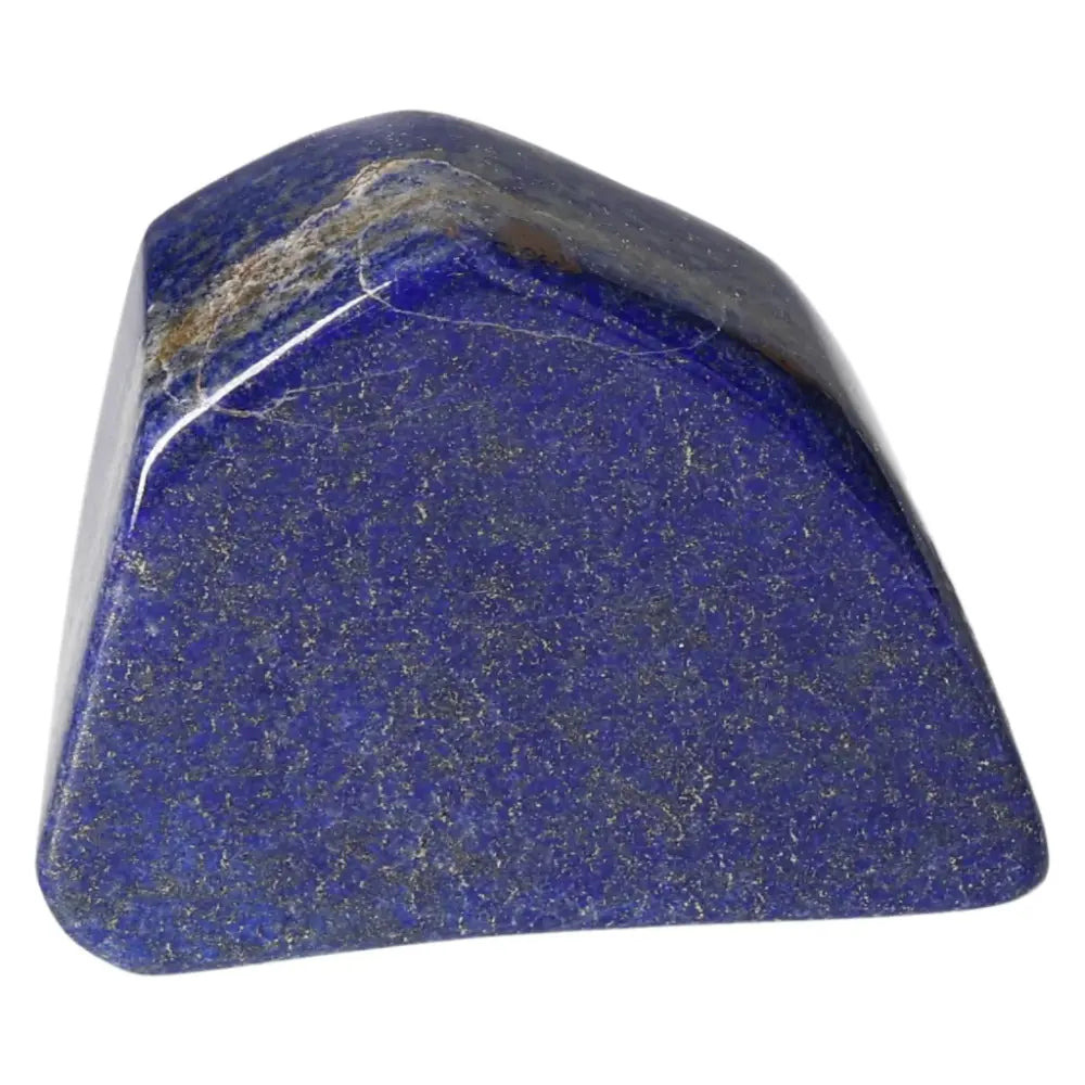 Lapis Lazuli Obelisk with deep blue hues and golden pyrite flecks, symbolizing wisdom and energy, from Pakistan.