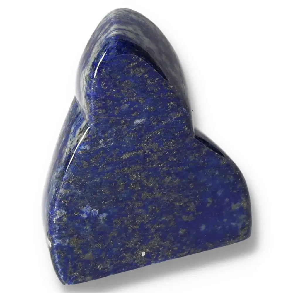 Lapis Lazuli Obelisk with deep blue hues and golden pyrite flecks, symbolizing wisdom and inner power. Genuine stone from Pakistan.