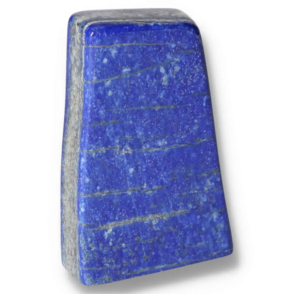 Lapis Lazuli Obelisk with deep blue hue and golden flecks, symbolizing wisdom and inner power, perfect for décor or crystal collection.