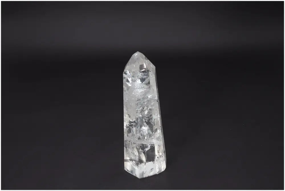 Large Lemurian Quartz Obelisk, clear crystal stone for clarity and healing, ethically sourced, on dark background