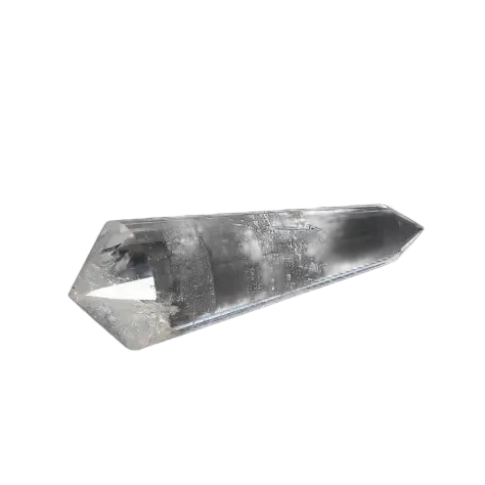 Lemurian Quartz Point crystal with distinct striations, embodying ancient wisdom from a mythical civilization; spiritual healing stone.