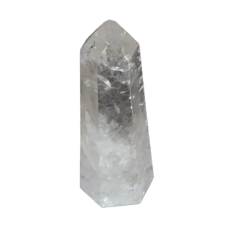 Lemurian Quartz Obelisk on a dark background, showcasing clear quartz properties and spiritual energy connections.
