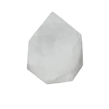 Clear Lemurian Quartz obelisk against a black background, showcasing its unique spiritual properties and chakra energies.