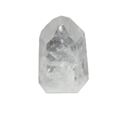 Lemurian Quartz Obelisk against a dark background, known for its spiritual properties and chakra alignment.