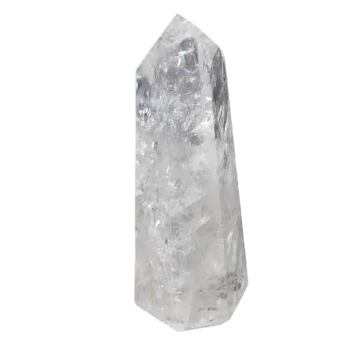 Lemurian Quartz Obelisk crystal for clarity and balance on a dark background