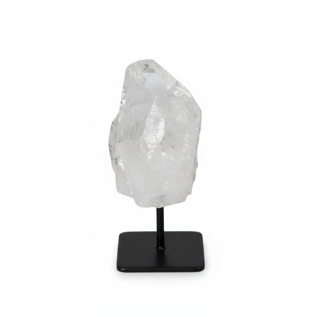 Lemurian Quartz on metal stand for purification and energy harmony, cleanses negative vibrations and electromagnetic radiation.