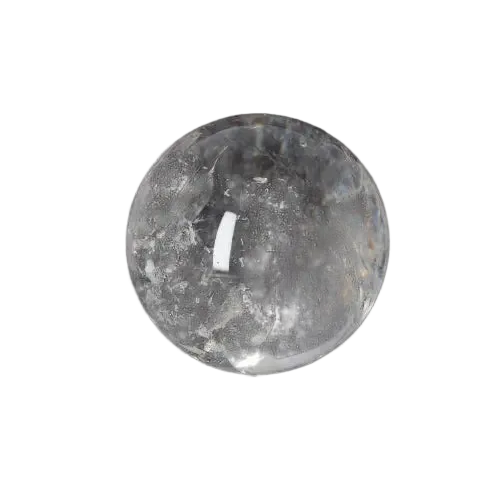 Lemurian Quartz Sphere with radiant energy and spiritual growth properties on black background, 6-7 CM in diameter.