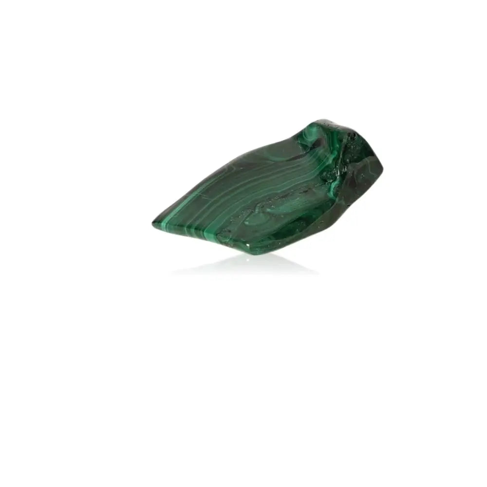 Vibrant green Malachite stone with enchanting patterns, known for its soothing energy and courage-promoting properties.
