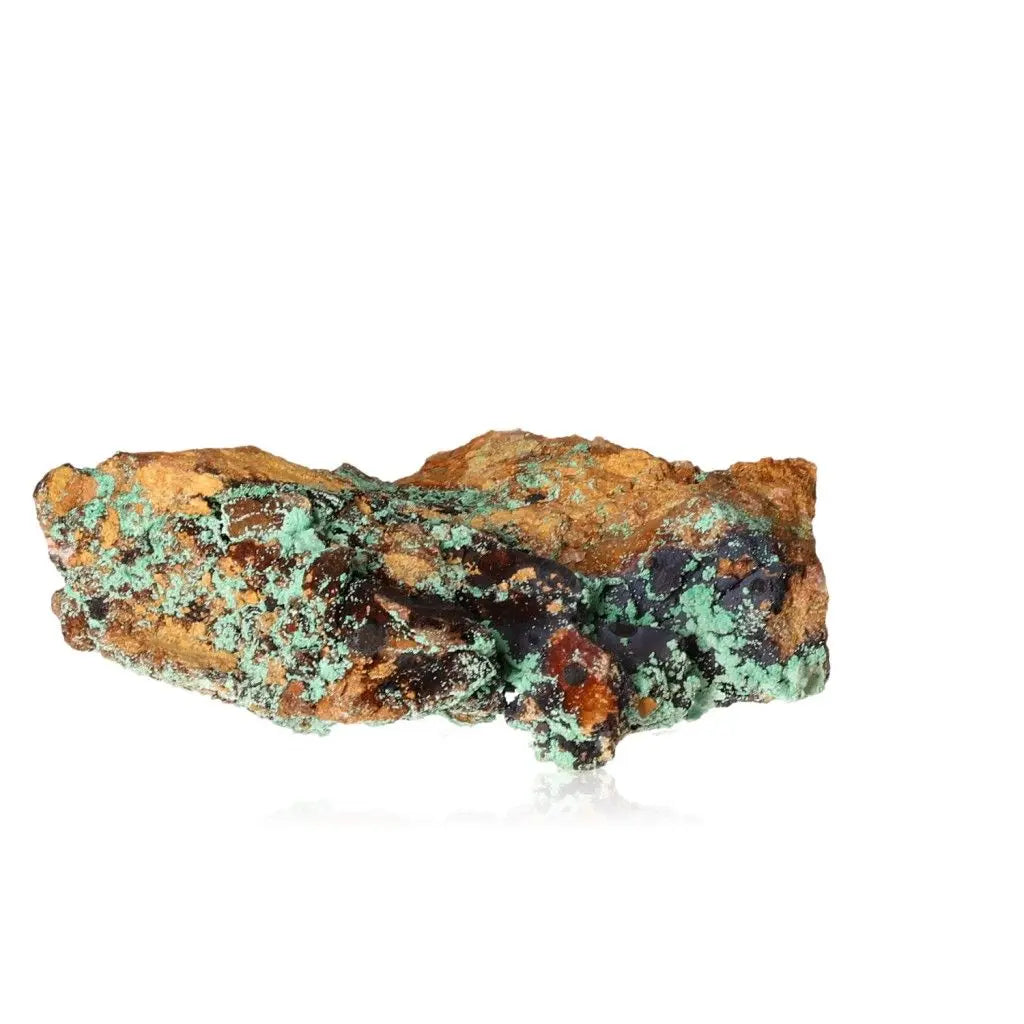 Raw malachite stone with earthy green and brown hues, showcasing natural beauty and vibrant energy. Perfect for decor and inner peace.