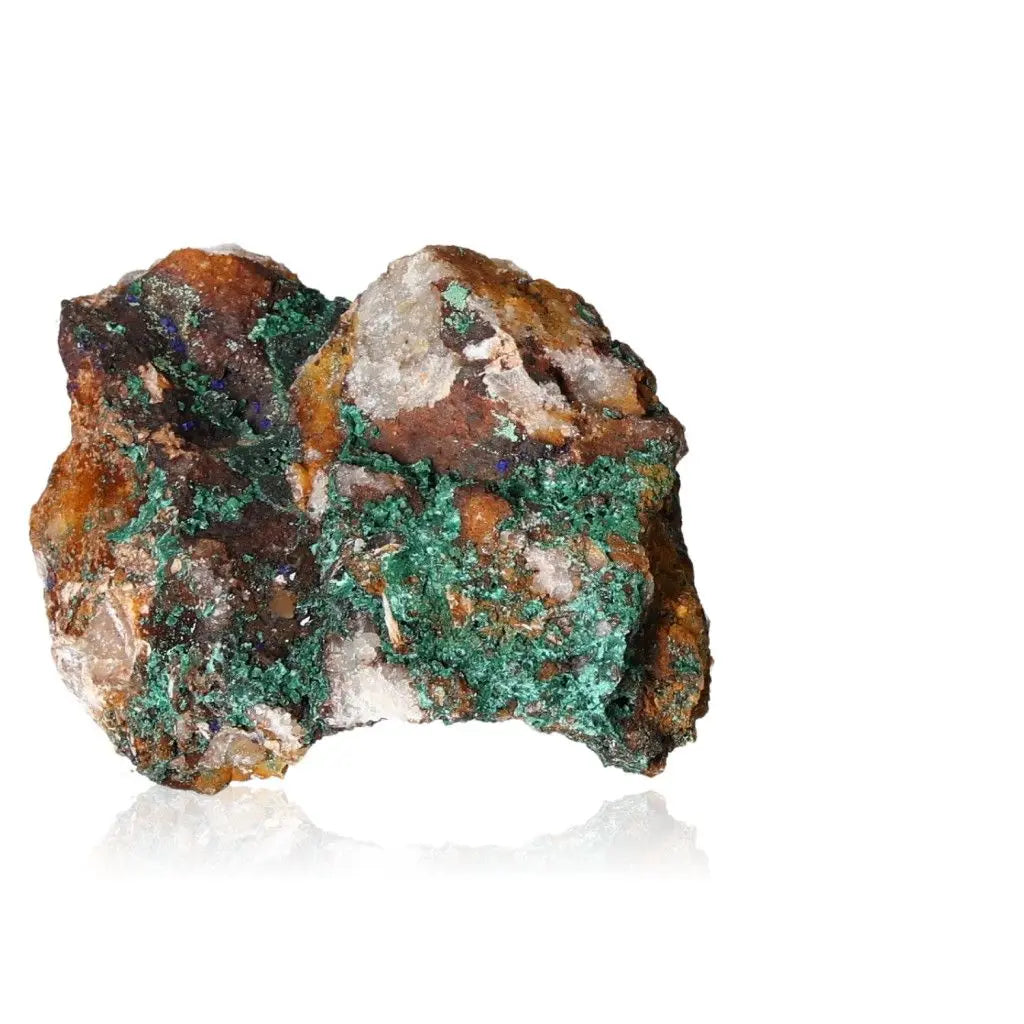 Natural malachite druze gemstone with vibrant green patterns on white background.