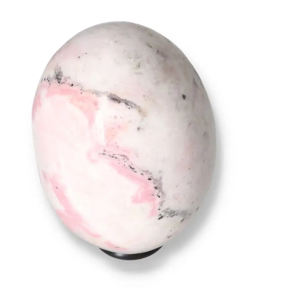 Manganocalcite egg crystal with calming pink and white patterns, ideal for healing, enhancing creativity, and clearing negative energy.
