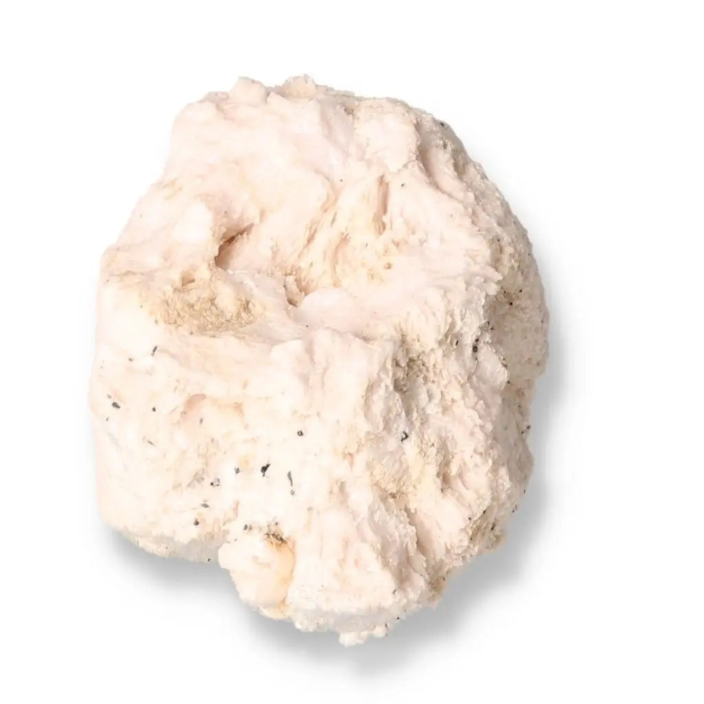 Mangano Calcite stone with soft pink hues, known for promoting love, compassion, and emotional healing.