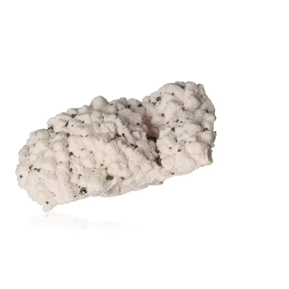White crystal with a soft, textured surface on a white background.