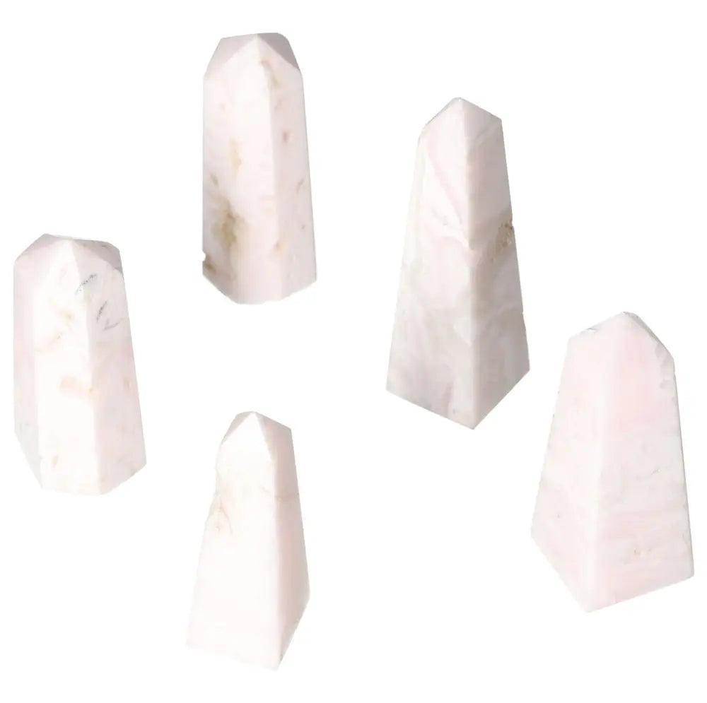 Mangano calcite towers, healing crystals for peace and creativity, promote calm and productivity, set of five.