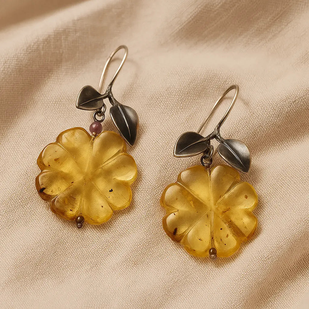 Mangrove And Amber Flower Earrings Sylvia Crystals Sp. z o.o.