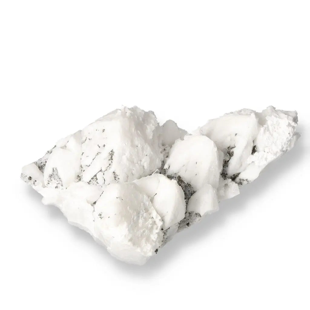 Milky Quartz with Pyrite crystal offering calming energies for a tranquil, balanced space, available at Sylvia Crystals.