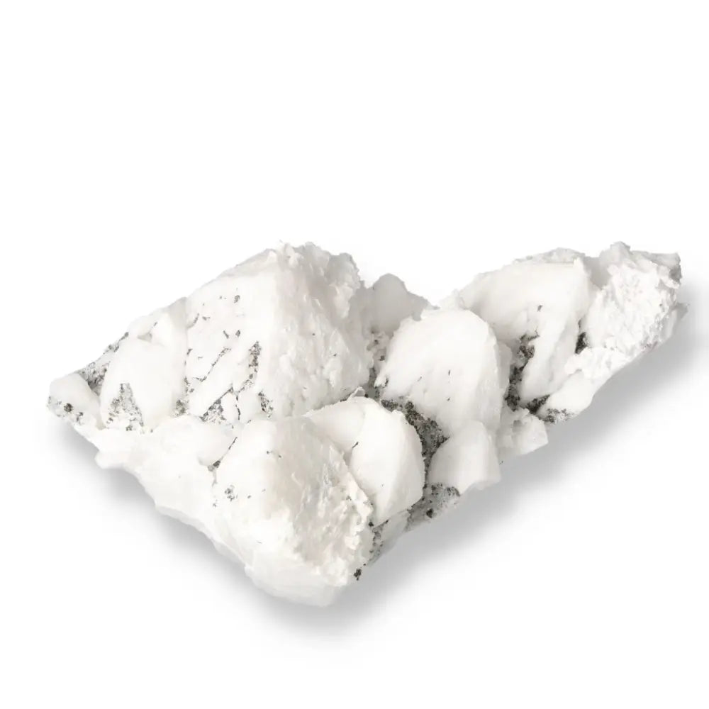 Milky Quartz with Pyrite crystal showcasing its serene, cloud-like translucence against white backdrop.