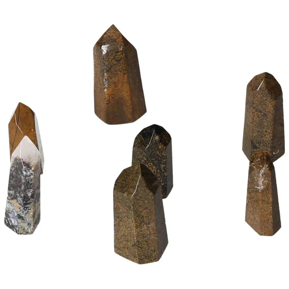 Assorted Mini Point Mahogany Obsidian crystals with protective aura properties, perfect for neutralizing negative energy and influences.