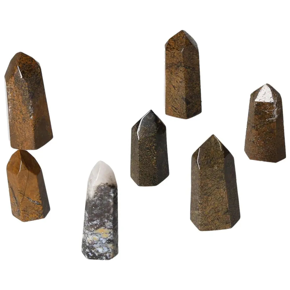 Mini Point Mahogany Obsidian crystals with protective aura properties, absorbing and neutralizing negative energy to safeguard against negativity.