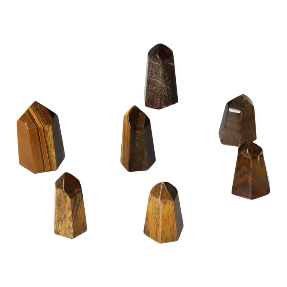 Mini Point Tiger Eye stones for mental clarity, stability, and wealth management, enhancing focus and concentration.