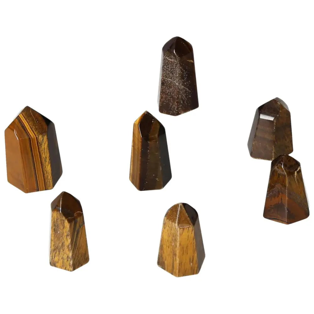 Mini Point Tiger Eye crystals enhancing mental clarity and stability, ideal for focus, wealth management, and life fulfillment.