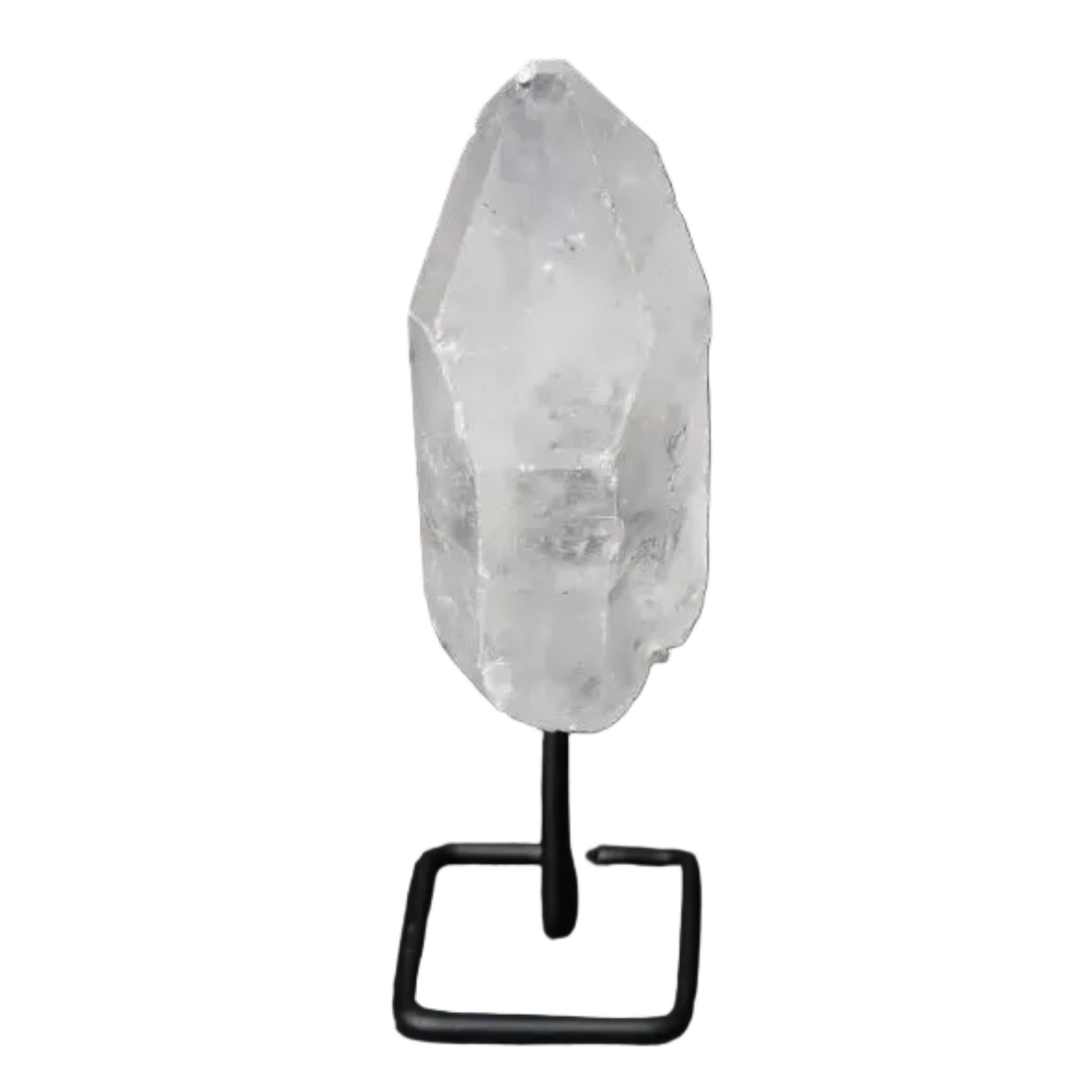 Clear Quartz Point on a modern stand, known as the Master Healer, ideal for meditation and energy work, amplifying clarity and intention.