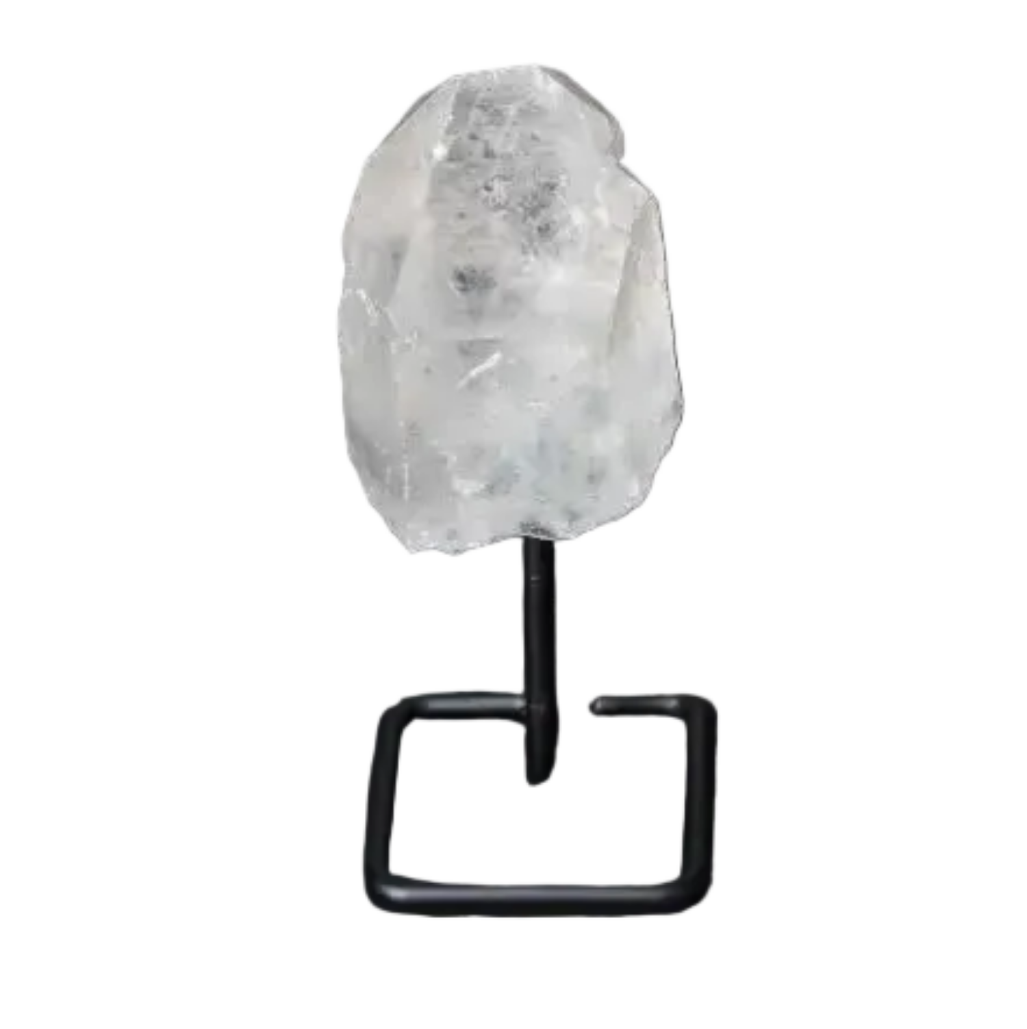 Natural Clear Quartz Point on modern stand, known as the Master Healer, enhances energy and clarity in meditation and energy work.